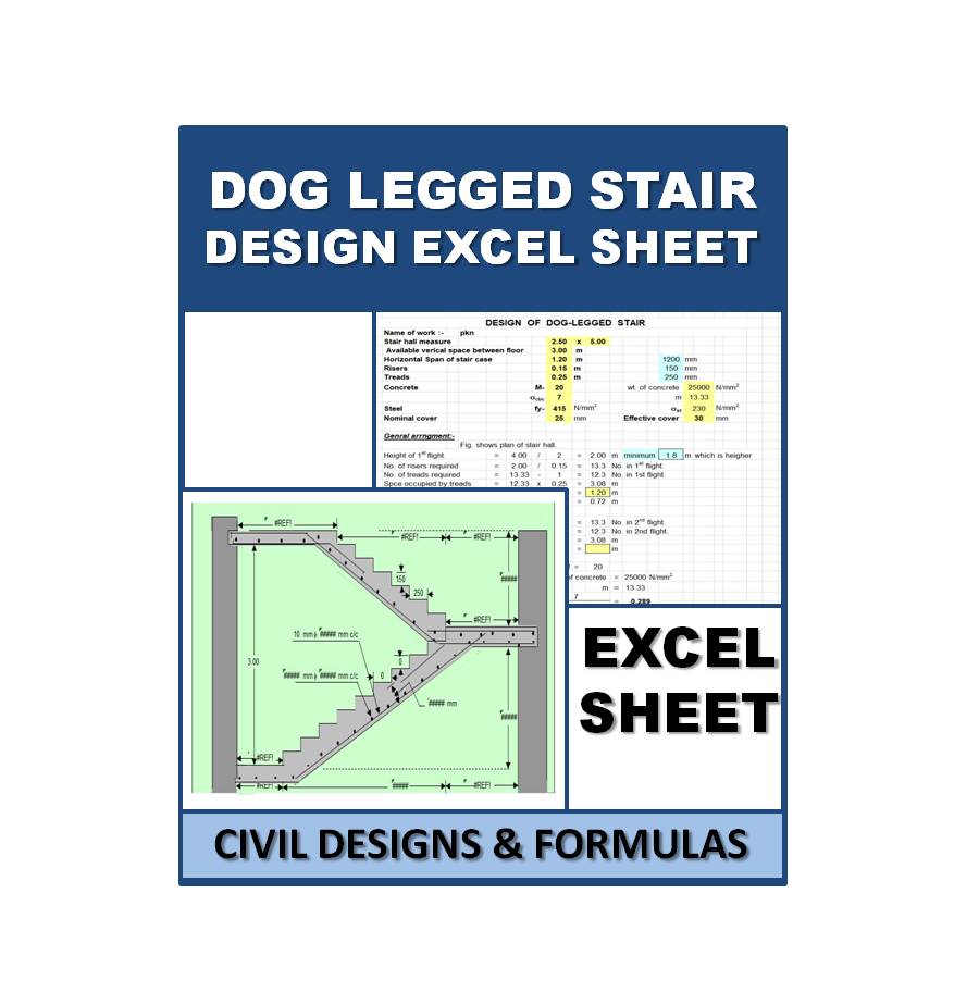 Dog-Legged RCC Staircase Design Excel Sheet – IS 456